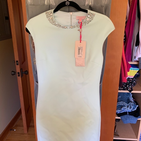 COPY - Ted Baker Mint Cocktail Dress w/ Jewels on Collar - Picture 2 of 9